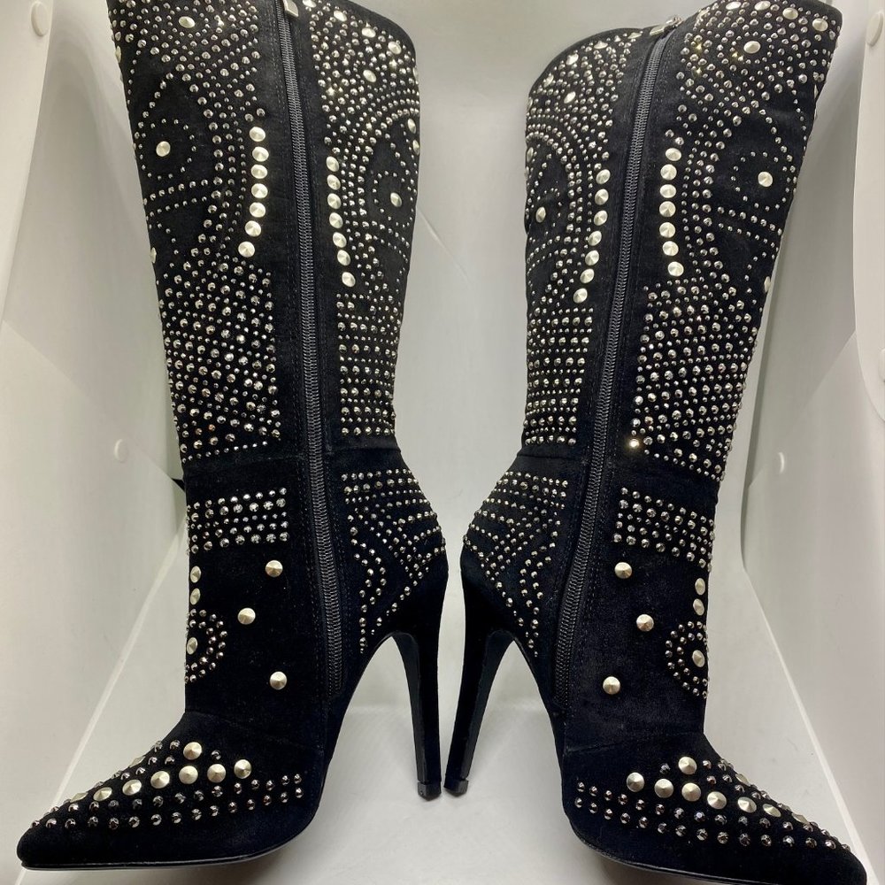 Black, Suede and Studded Kneehigh Dress Boots from Venus